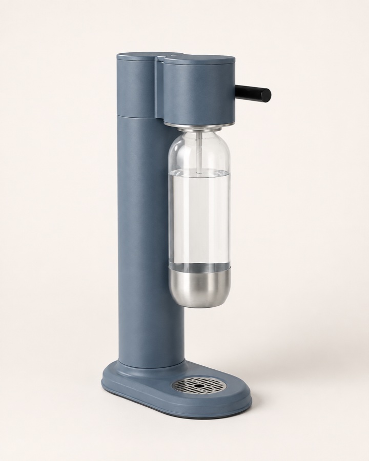 AI-generated Mist Blue soda maker colour concept, not a product photograph
