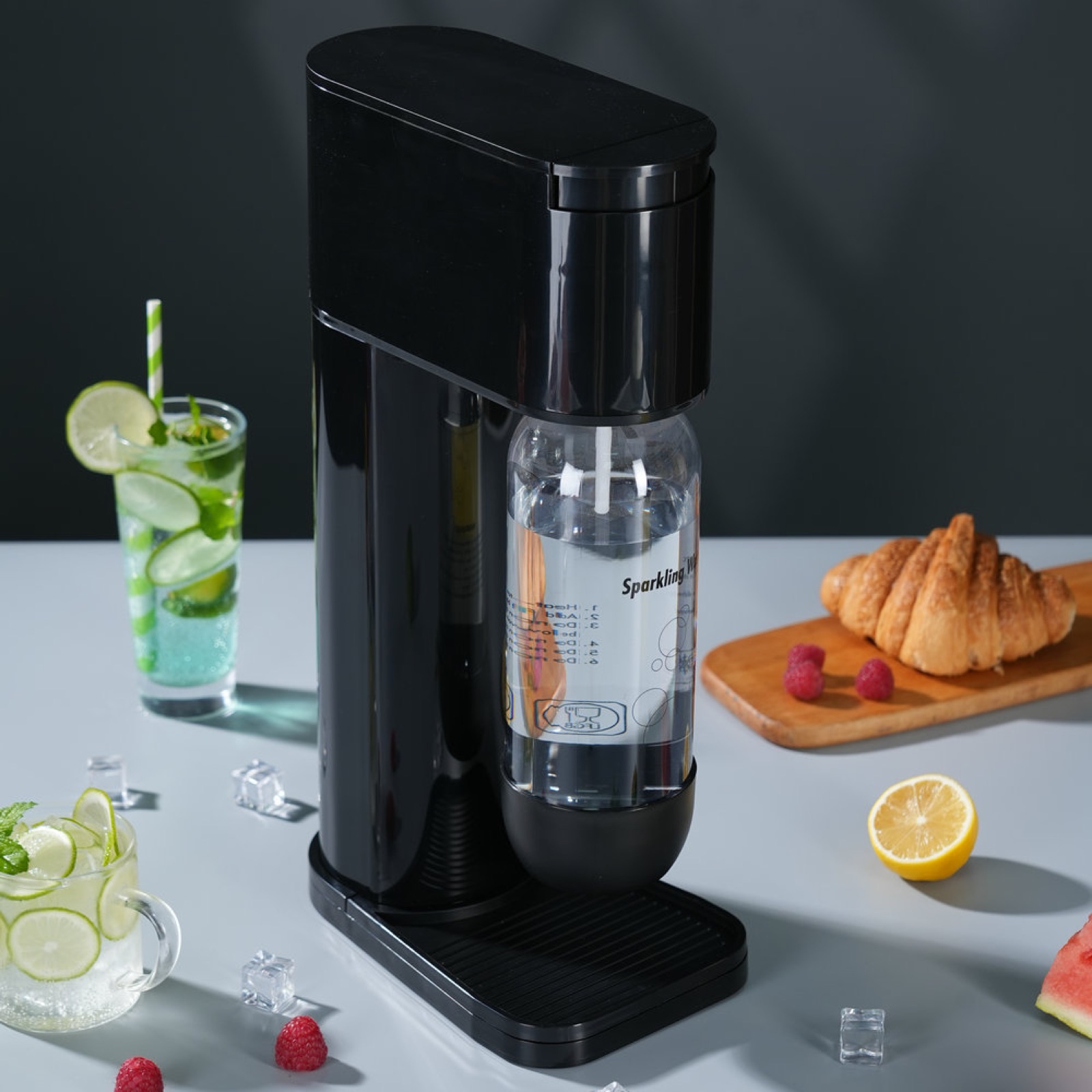 Side view of black NS-SM01 Compact Soda Maker