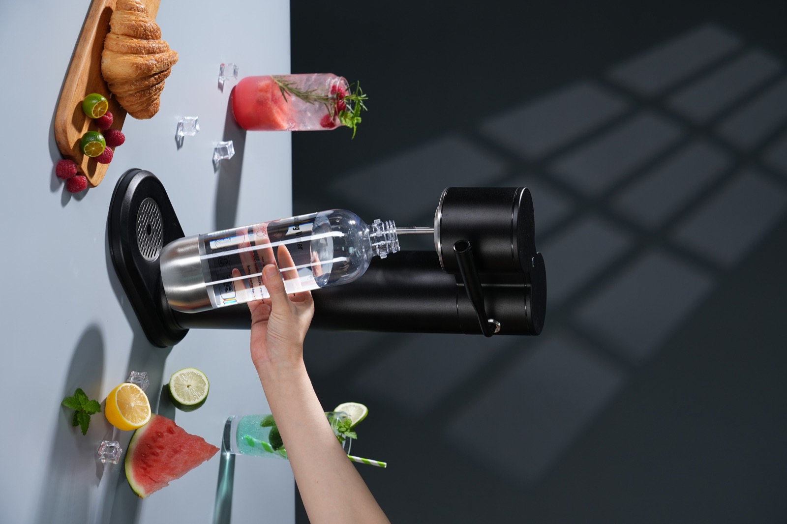 Bottle being removed from NS-SM03 Aluminium Soda Maker